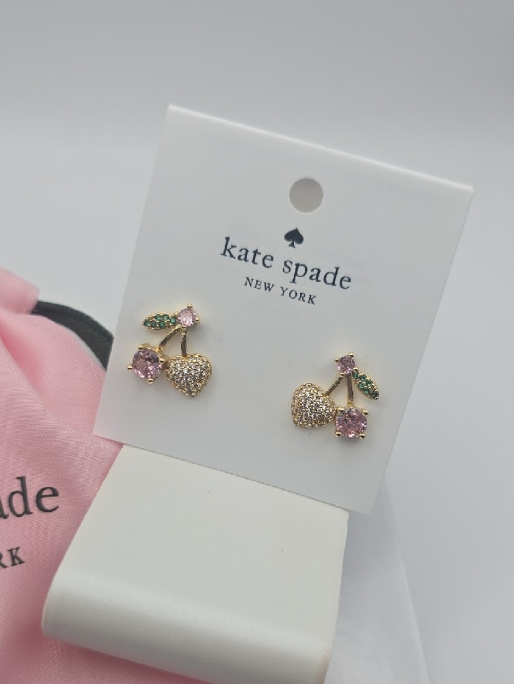 Kate Spade Pink Crystal Cherry Stud Earrings W/ Gold-Tone Accents (DUSTY)(NWT)๐ - Picture 2 of 6